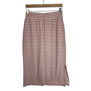 Lou & Grey LOFT Skirt Women's Medium Long w. Side Slit Gingham Pink‎